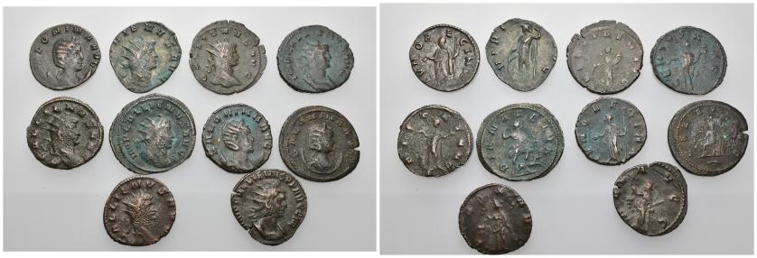 240   -  IMPERIO ROMANO. Lote de 10 antoninianos: Galieno (7) y Salonina (3). BC+/MBC.
