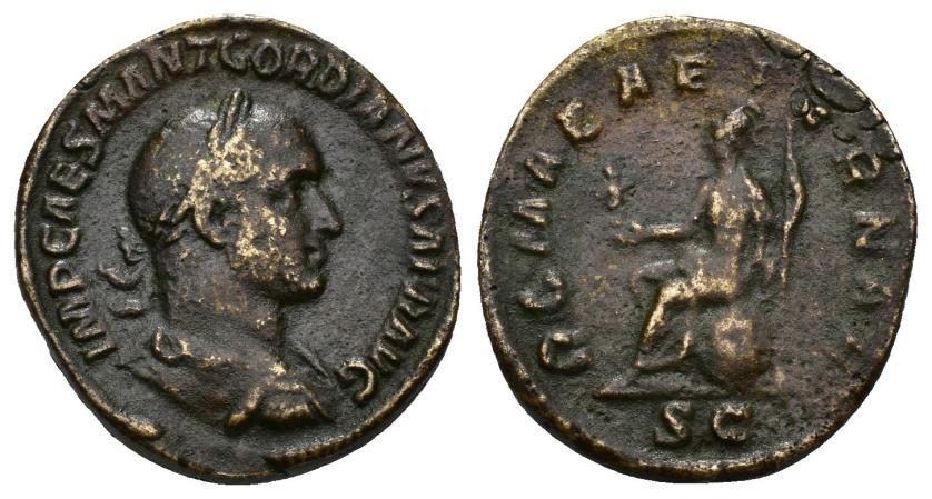 387   -  IMPERIO ROMANO. GORDIANO I. Sestercio. Imitación del s. XIX. Similar a RIC-10. AE 14,93 g. 28,7 mm. MBC-/BC+.