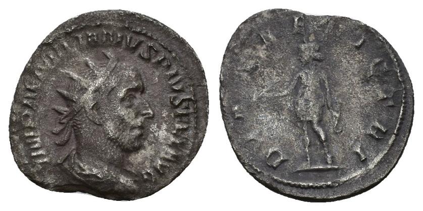 404   -  IMPERIO ROMANO. EMILIANO. Antoniniano. Roma (253). A/ Busto radiado y drapeado a der.; IMP AEMILIANVS PIVS FEL AVG. R/ Diana a izq. con arco y carcaj; DIANAE VICTRI (poco visible). VE 2,27 g. 21,9 mm. RIC-2. Rotura al borde. BC+/BC-. Escasa.