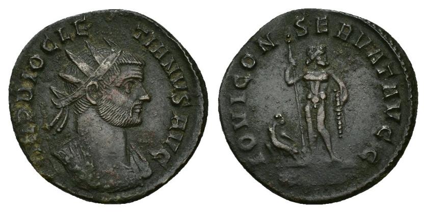 427   -  IMPERIO ROMANO. DIOCLECIANO. Antoniniano. Roma (288-289). / Busto radiado y acorazado a der.; IMP DIOCLETIANVS AVG. R/ Júpiter mirando a der. con haz de rayos y cetro, a sus pies águila con corona en el pico: IOVI CONSERVAT AVGG, exergo no legible. VE 3,53 g. 21,6 mm. RIC-163. MBC.