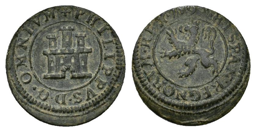 484   -  FELIPE II. 2 maravedís. 1597. Segovia. AE 3,20 g. 20 mm. AC-86. MBC.