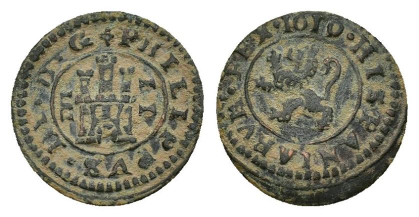 493   -  FELIPE III. 2 maravedís. 1619. Segovia. AE 1,38 g. 16,2 mm. AC-194. MBC. 