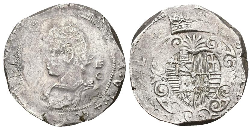 498   -  FELIPE III. 1/2 escudo. 1609. Nápoles. En campo IAF/G. AR 14,96 g. 34,3 mm. MIR-202.1. Olivares-200. Acuñación floja. MBc-/MBC+. Escasa.