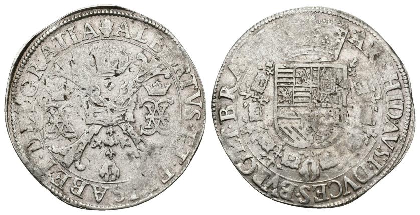 500   -  ISABEL Y ALBERTO. Patagón. Amberes. S.F. AR 27,42 g. 43,4 mm. Vanhoudt-619AN. Delm-254. Leve plata agria. MBC-.