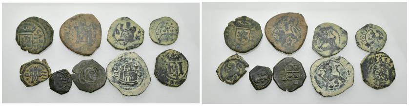 504   -  FELIPE IV. Lote de 9 monedas de Felipe III a Carlos II. De BC a BC+.