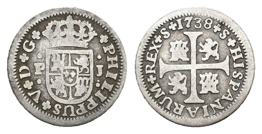 522   -  FELIPE V. 1/2 real. 1738. Sevilla. PJ. AR 1,31 g. 16 mm. AC-345. BC+.