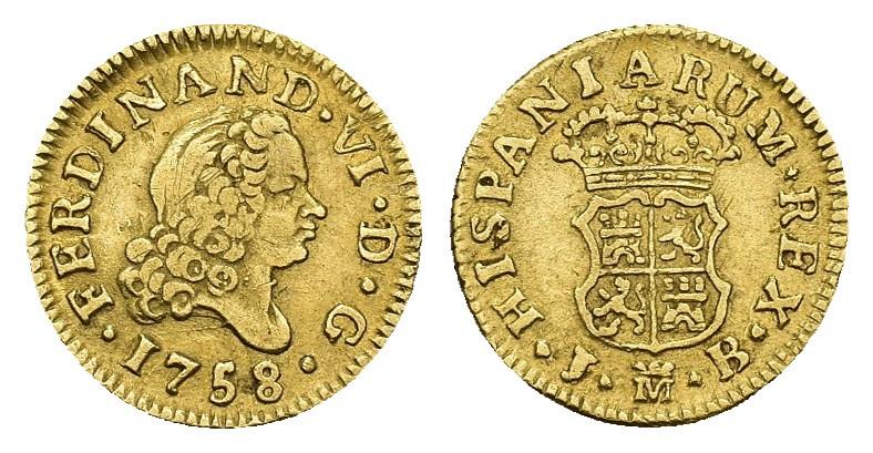 525   -  FERNANDO VI. 1/2 escudo. 1758. Madrid. JB. AU 1,75 g. 15 mm. VI-417. MBC.