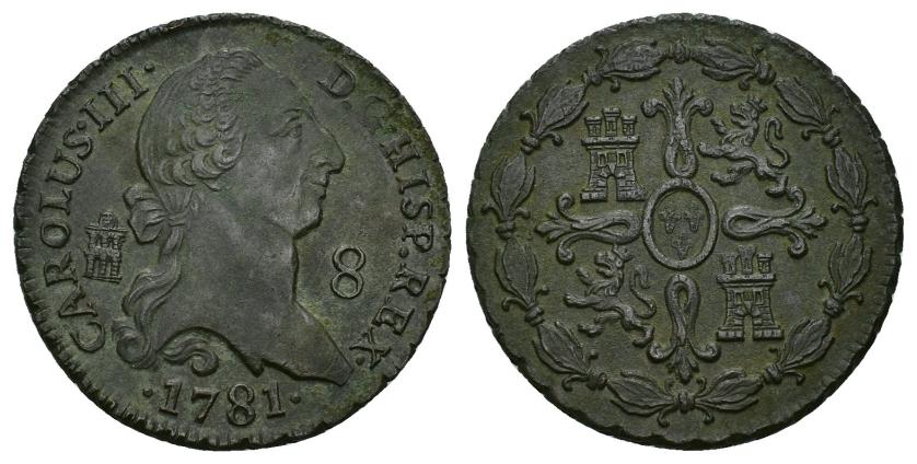 531   -  CARLOS III. 8 maravedís. Segovia. 1781. AE 11,76 g. 31 mm. VI-65. MBC+.