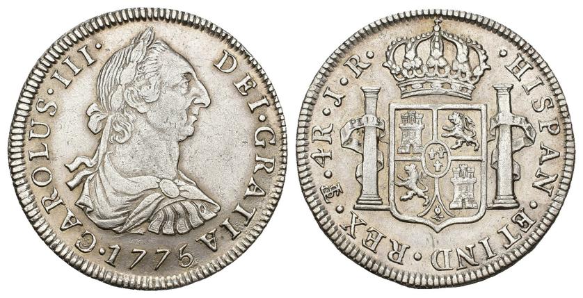 532   -  CARLOS III. 4 reales. 1775. Potosí. JR. AR 13,58 g. 34,8 mm. VI-799. MBC.