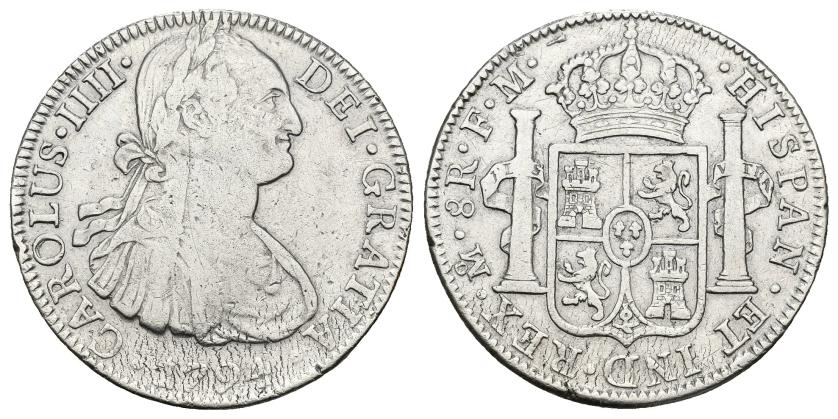 541   -  CARLOS IV. 8 reales. 1794. México. FM. AR 26,73 g. 39,5 mm. VI-790. Pequeñas marcas. MBC-. 