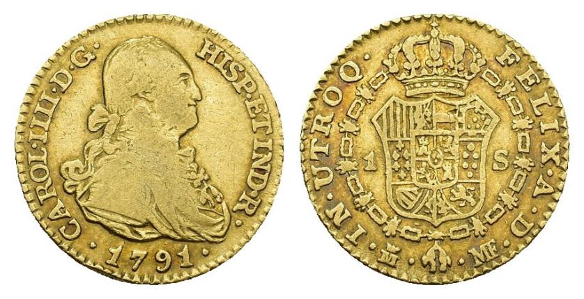 547   -  CARLOS IV. Escudo. 1791. Madrid. MF. AU 3,32 g. 16,9 mm. VI-906. MBC-/MBC.