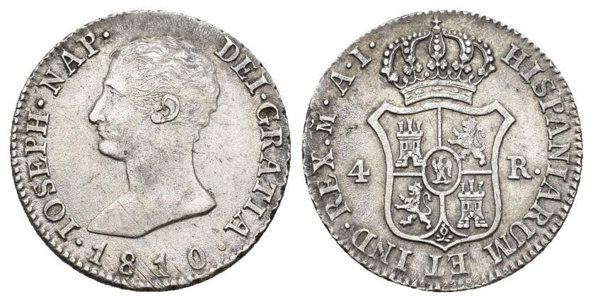 551   -  JOSÉ I BONAPARTE. 4 reales. 1810. Madrid. AI. AR 5,77 g. 25,9 mm. VI-13. Pequeñas marcas. MBC+.