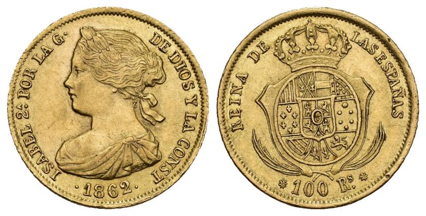 573   -  ISABEL II. 100 reales. 1862. Barcelona. AU 8,39 g. 22,2 mm. VI-649. MBC+.