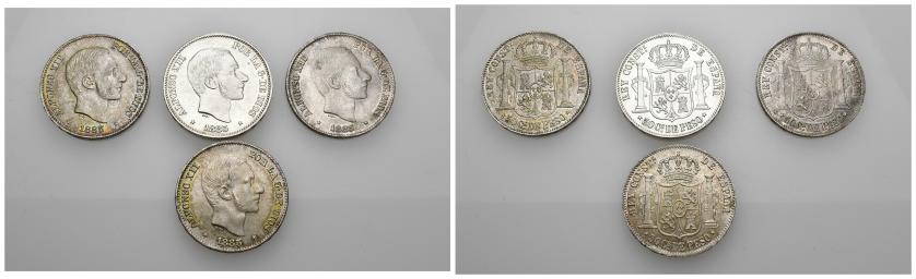576   -  ALFONSO XII. Lote de 4 piezas de 50 centavos. 1885. Manila. EBC-/EBC.