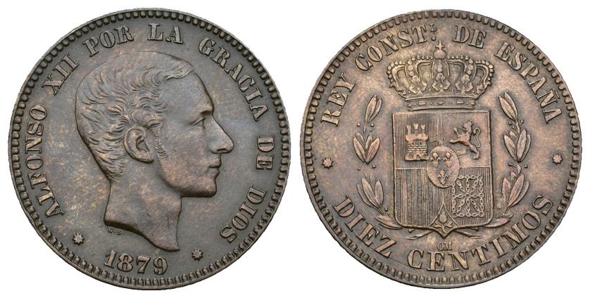 578   -  ALFONSO XII. 10 céntimos. 1879. Barcelona. OM. Ae 10,11 g. 30,2 mm. VII-47. MBC+/MBC. 