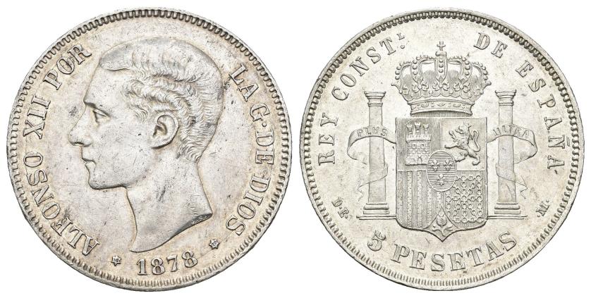 581   -  ALFONSO XII. 5 pesetas. 1878. DEM. AR 24,95 g. 37,5 mm. VII-84. EBC-. 
