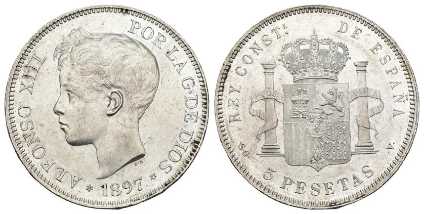 594   -  ALFONSO XIII. 5 pesetas. 1897. *18-97. SGV. AR 24,90 g. 37,6 mm. VII-189. R.B.O. EBC+.