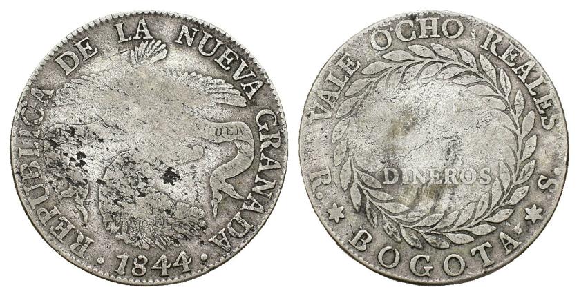 636   -  MONEDAS EXTRANJERAS. COLOMBIA. 8 reales. 1844. Nueva Granada. AR 22,66 g. 37,9 mm. KM-98. BC+.