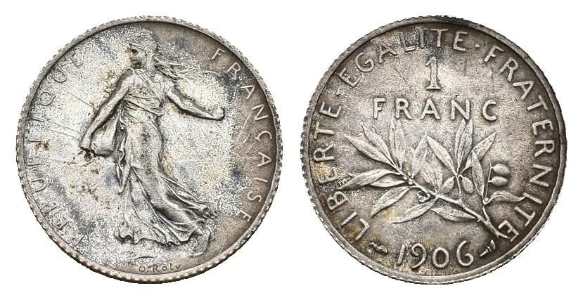 651   -  MONEDA EXTRANJERA. FRANCIA. 1 franco. 1906. AR 4,98 g. 23 mm. KM-844.1. EBC-/MBC+.