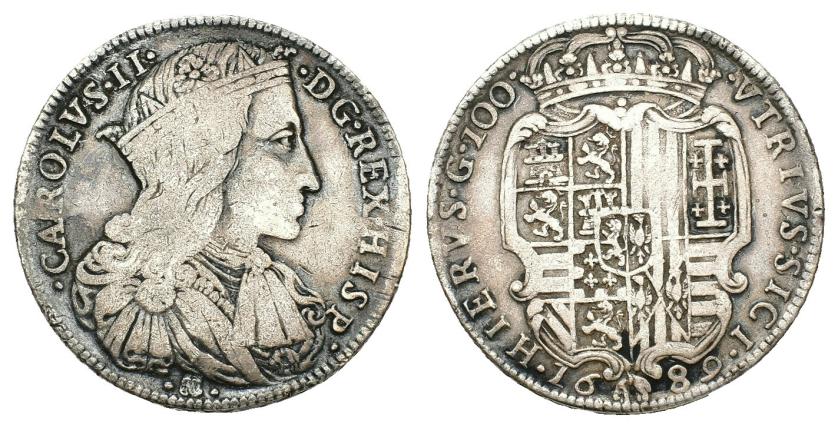662   -  MONEDAS EXTRANJERAS. ITALIA. NÁPOLES. Carlos II. Ducado. 1689. AR 24,92 g. 40,6 mm. DAV-4046. BC+/MBC-.