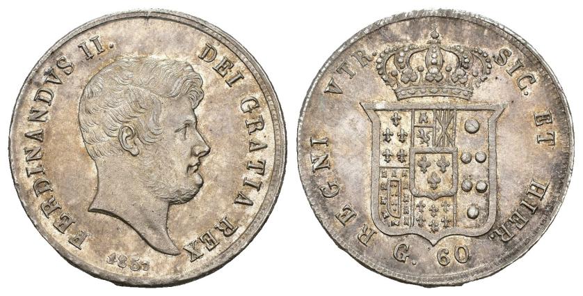 669   -  MONEDAS EXTRANJERAS. ESTADOS ITALIANOS. REINO DE LAS DOS SICILIAS. Fernando II. 1/2 piastra (60 g.)1857. Nápoles. AR 13,77 g. 31,1 mm. KM-C.152c. B.O. EBC+.