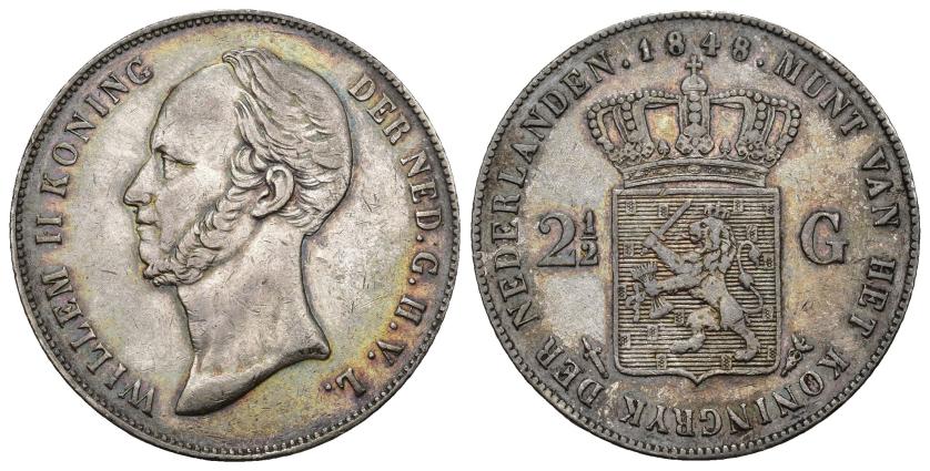 682   -  MONEDAS EXTRANJERAS. PAÍSES BAJOS. 2 1/2 Gulden. 1848. AR 24,89 g. 37,9 mm. KM-69. MBC+/MBC. 