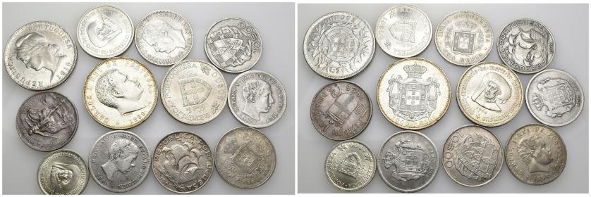 686   -  MONEDAS EXTRANJERAS. PORTUGAL. Lote de 12 monedas: 500 reis (3), 1 escudo (1: 1915), 5 escudos (1), 10 escudos (4), 20 escudos (1) 1 rupia (1: India portuguesa), 1000 reis (1: 1899). MBC-/SC.