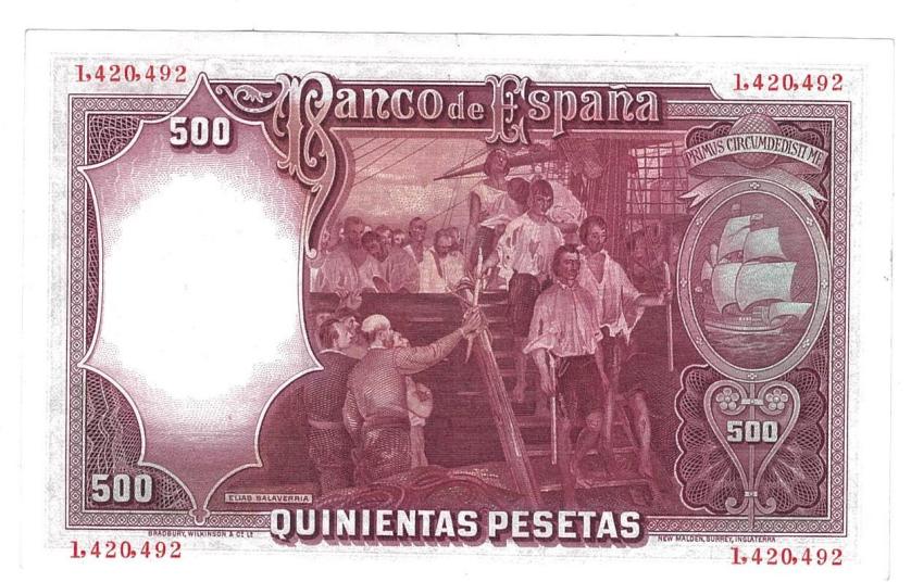 700   -  BILLETES ESPAÑOLES. 500 ptas. 25 de abril de 1931. Juan Sebastián Elcano. Sin serie. ED-361. SC.