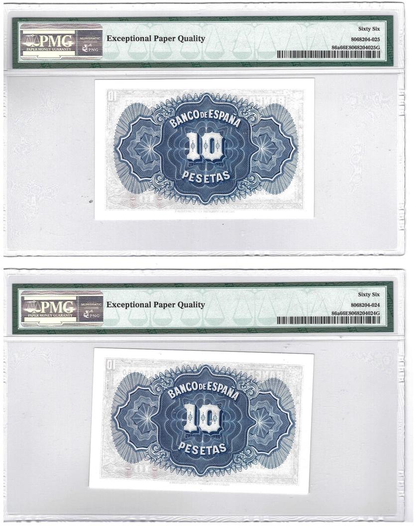 702   -  BILLETES ESPAÑOLES. Lote de 2 billetes. 10 ptas. 1935. Pareja correlativa. 5/5. ED-C11. PMG GEM UNCIRCULATED 66 EPQ ambos.