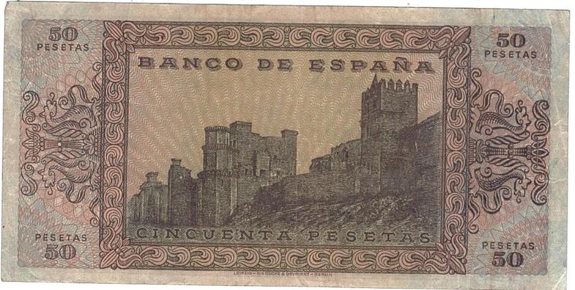 705   -  BILLETES ESPAÑOLES. 50 ptas. 20 de mayo de 1938. Serie A. ED-431. MBC.