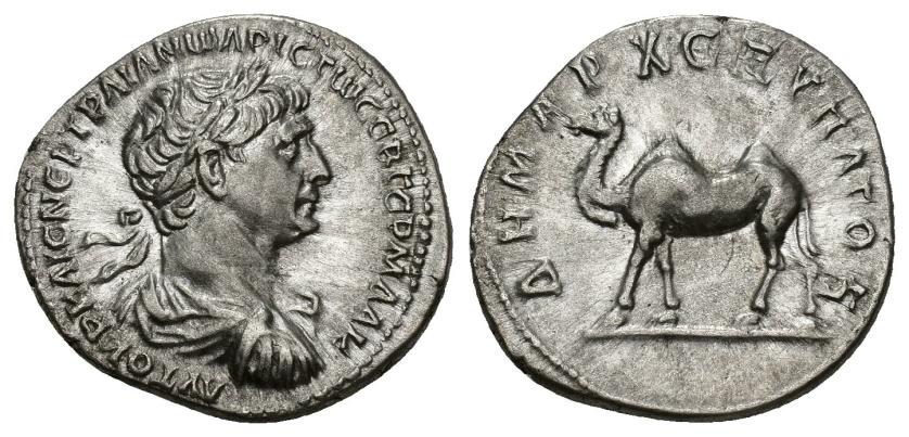 168   -  IMPERIO ROMANO. TRAJANO. Dracma. Arabia (114-116). R/ Camello a izq.; DEMARX EZ UPATOS. AR 3,42 g. 18,3 mm. RPC-III.4076. EBC.