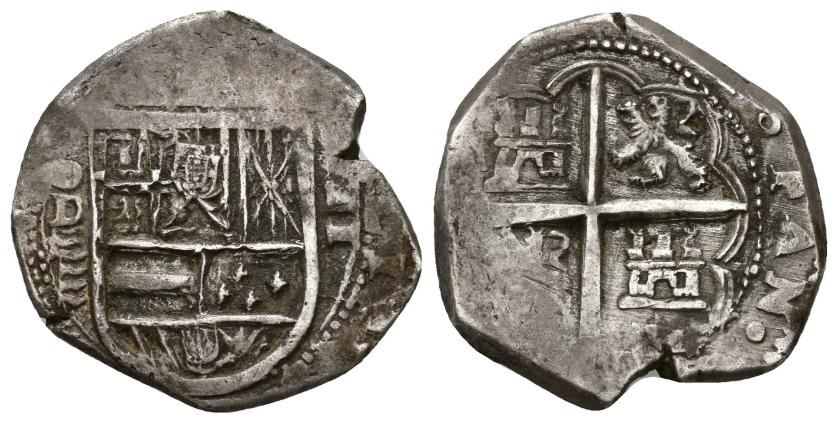 238   -  FELIPE III. 2 reales. Fecha no visible. Valladolid D. AR 6,73 g. 24,6 mm. AC-tipo 138. MBC+.