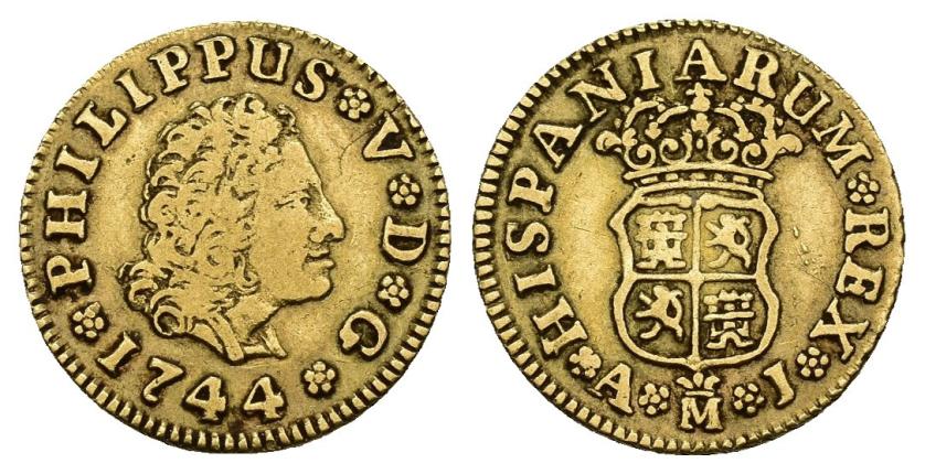 247   -  FELIPE V. 1/2 escudo. 1744. Madrid. AJ. AU 1,76 g. 14,6 mm. VI-1279. MBC-/MBC.