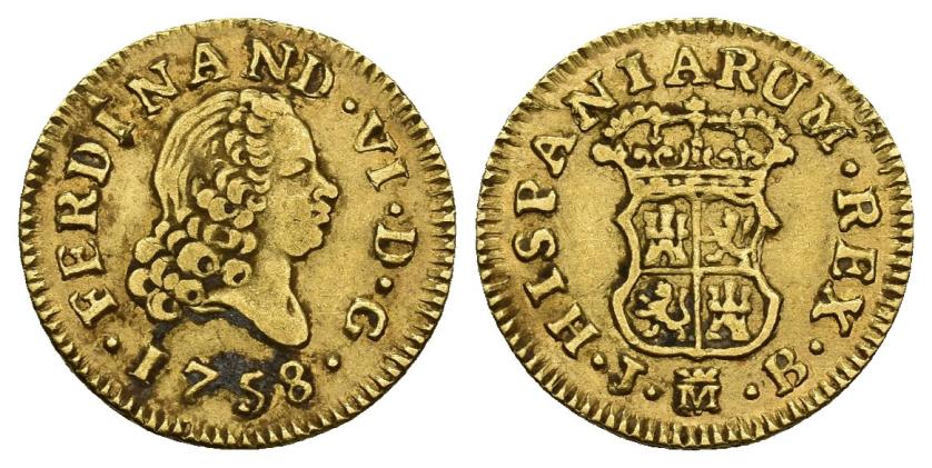 248   -  FERNANDO VI. 1/2 escudo. 1758. Madrid. JB. AU 1,78 g. 15,5 mm. VI-417. MBC.