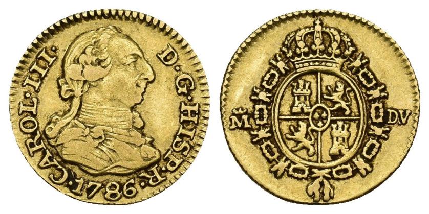 249   -  CARLOS III. 1/2 escudo. 1786. Madrid. DV. AU 1,72 g. 14,4 mm. VI-1065. MBC.