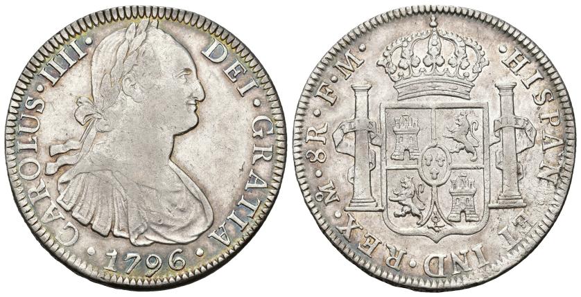 260   -  CARLOS IV. 8 reales. 1796. México. FM. AR 27,65 g. 40,2 mm. VI-792. R.B.O. MBC+/EBC-.