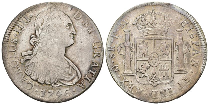 261   -  CARLOS IV. 8 reales. 1796. México. FM. AR 26,80 g. 40,2 mm. VI-792. MBC/MBC+.