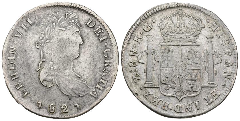 290   -  FERNANDO VII. 8 reales. 1821. Zacatecas. RG. AR 26,83 g. 39,6 mm. VI-1209. MBC-. 