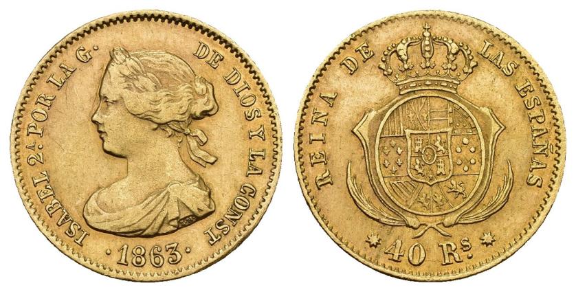 293   -  ISABEL II. 40 reales. 1863. Barcelona. AU 3,36 g. 17,8 mm. VI-562. MBC/MBC+.
