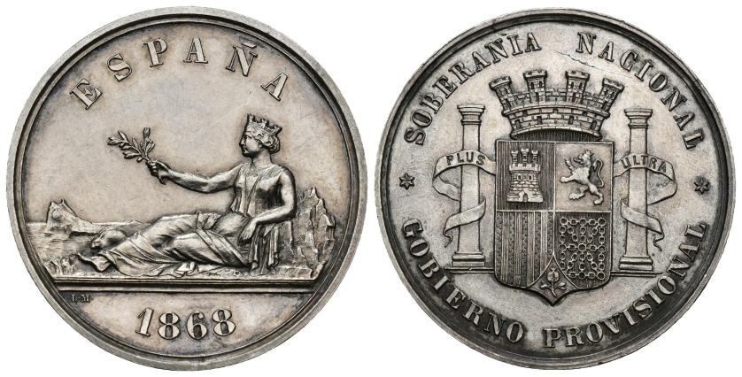 298   -  GOBIERNO PROVISIONAL. Medalla. 1868. Madrid. AR 24,84 g. 37 mm. Pequeñas marcas. EBC+.