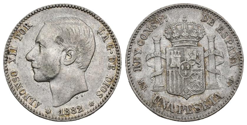 332   -  ALFONSO XII. 1 peseta. 1882 *18-82. Madrid. MSM. AR 4,19 g. 22,8 mm. VII-59. MBC.