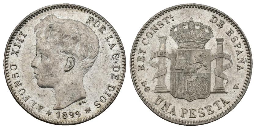 373   -  ALFONSO XIII. 1 peseta. 1899 *18-99. Madrid. SGV. AR 5,07 g. 23 mm. VII-155. B.O. SC.