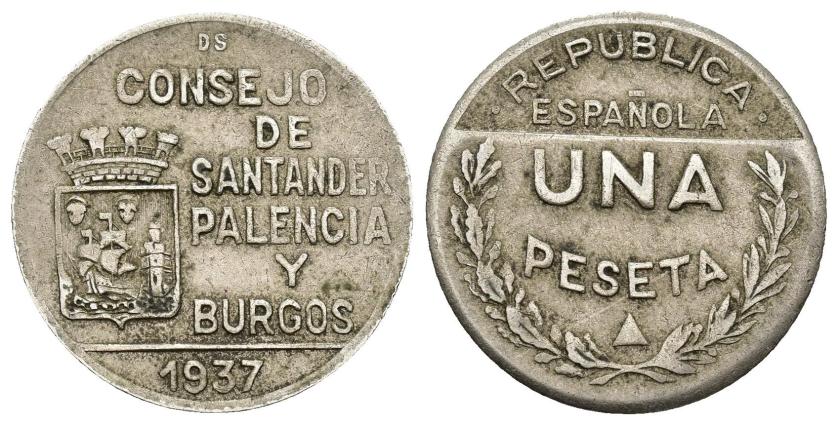 406   -  GUERRA CIVIL. Consejo de Santander, Palencia y Burgos. Lote de 3 monedas: 2 de 50 céntimos (con y sin PJR) y 1 peseta. VII-265, 265.2 y 266. MBC/EBC-.