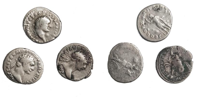 270   -  IMPERIO ROMANO. Lote de 3 denarios: Vespasiano, Domiciano y Trajano. Calidad media BC+.