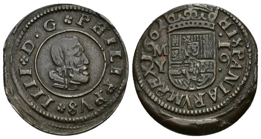 517   -  FELIPE IV. 16 maravedís. 1662. Madrid. S. AE 5 g. 27,2 mm. AC-468. Pequeñas marcas de acuñación. MBC. 