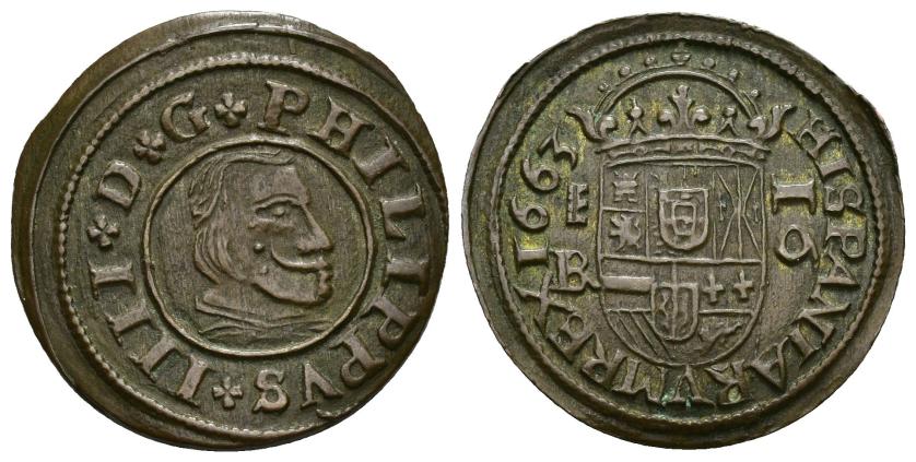 518   -  FELIPE IV. 16 maravedís. 1663. Segovia BR. AE 4,06 g. 26 mm. AC-489. MBC+.