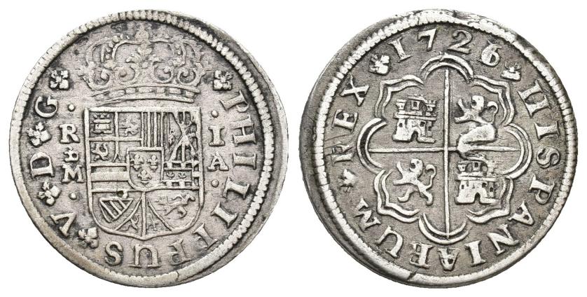 524   -  FELIPE V. 1 real. 1726 sobre 1. Madrid. A. AR 2,58 g. 19,9 mm. VI-388 vte. AC-436. Ligera plata agria. MBC/MBC+.