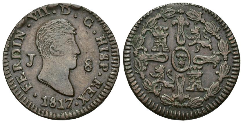 538   -  FERNANDO VII. 8 maravedís. 1817. Jubia.  Cu 9,72 g. 29,3 mm. VI-205. MBC/MBC+.