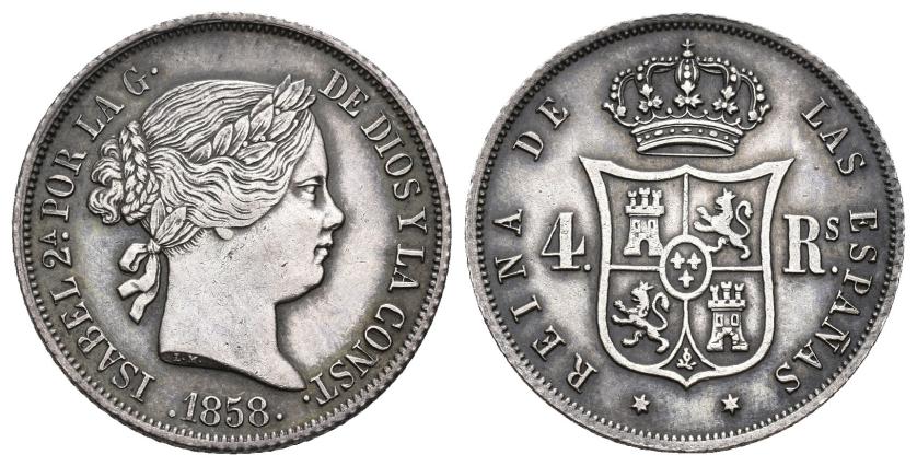 545   -  ISABEL II. 4 reales. 1858. Madrid. AR 5,26 g. 23,3 mm. VI-397. EBC/EBC-.