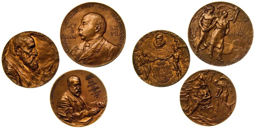 555   -  ALFONSO XIII. Lote de 3 medallas en bronce: Castelar 1899, Menéndez y Pelayo 1910 y Rodríguez Marín S/F. Módulos 68, 59 y 59 mm. EBC.